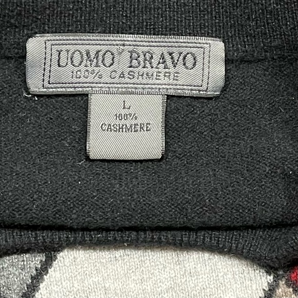 Men’s Uomo Bravo Cashmere Sweater Black Argyle Crew Neck Long Sleeve Pullover - Picture 9 of 11